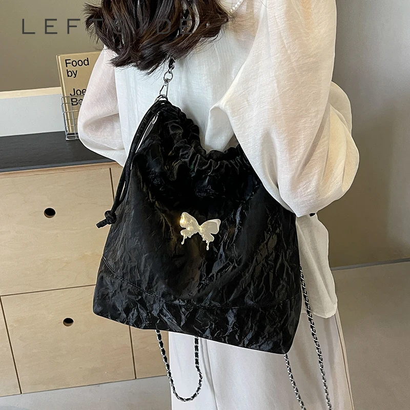 LEFTSIDE Small Crossbody Bags for Women 2024 Trend Korean Fashion Leather Shoulder Bag Females Solid Color Chain Handbags