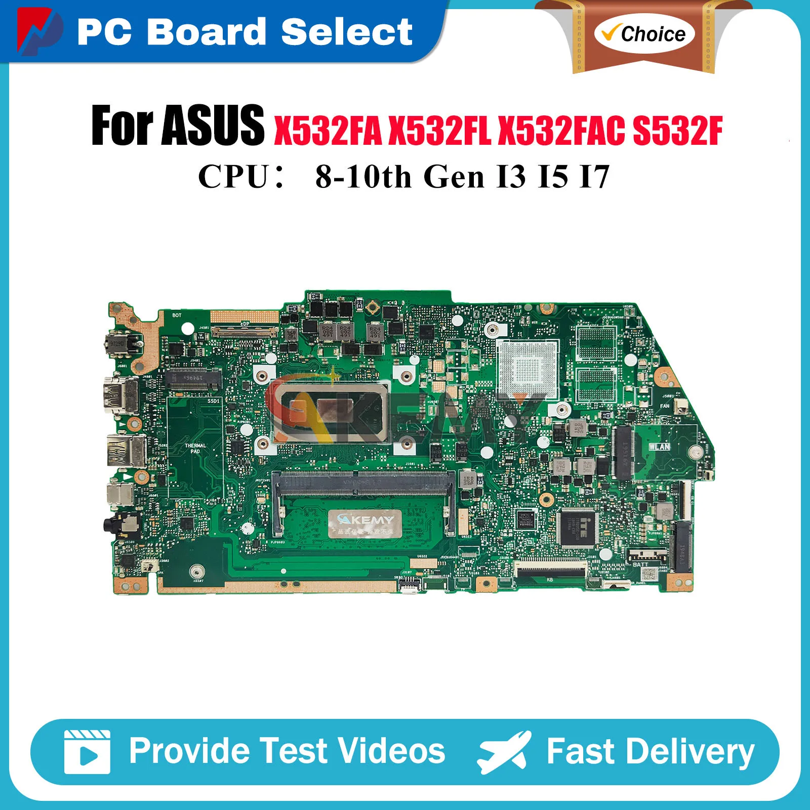 

X532FA Laptop Motherboard For ASUS S531F K531F X532FL V532F S532F X532FAC V531F S5500F K532F X532F X532FL Mainboard I3 I5 I7 CPU