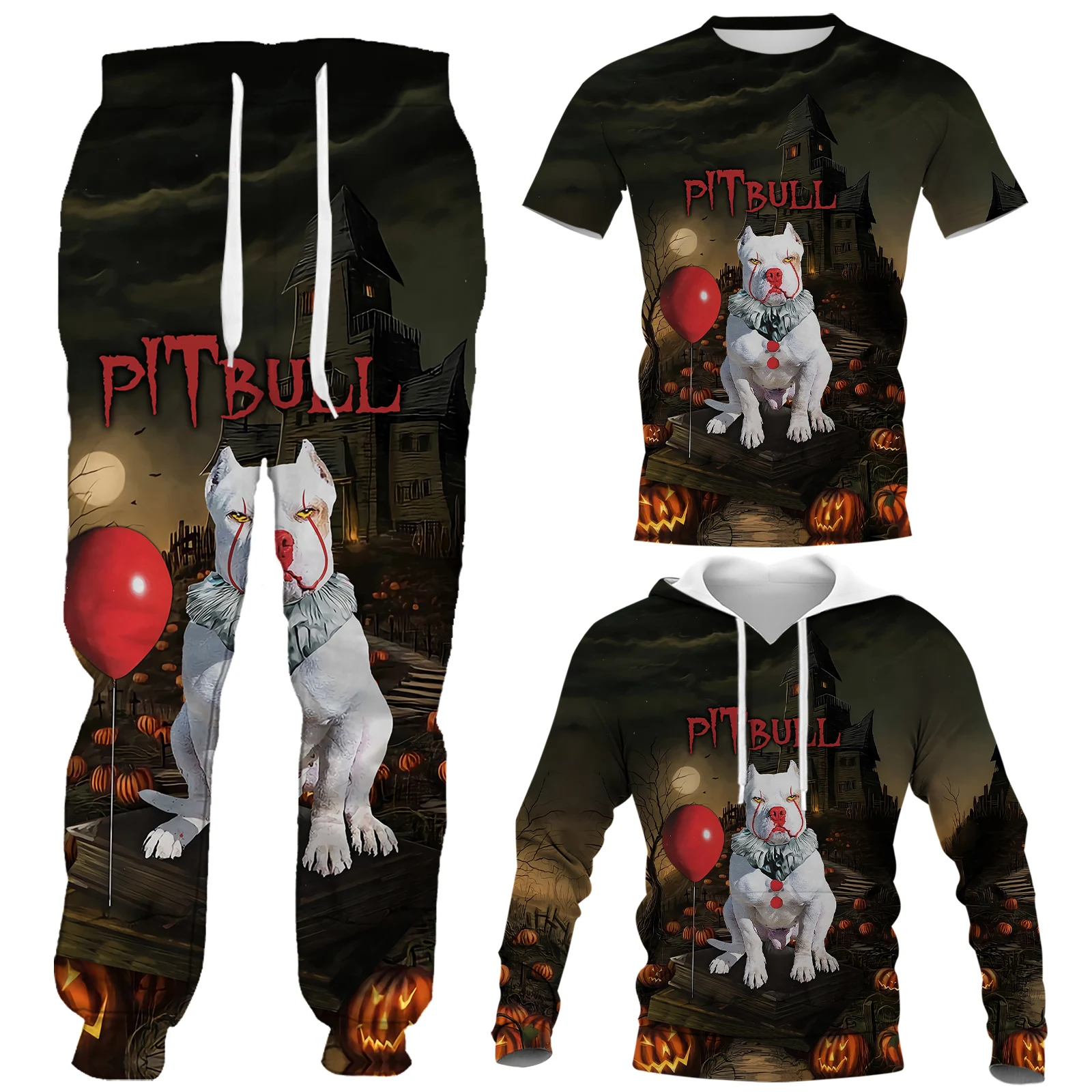 HX Animals Dogs Mens Clothing Sets My Joker Pitbull Halloween Print Vest T-shirts Shorts Sweatshirts Hoodies Pants Dropshipping