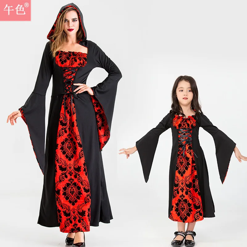 Women's medieval costume Halloween girl costume Witch vampire role play parent-child drama stage costume