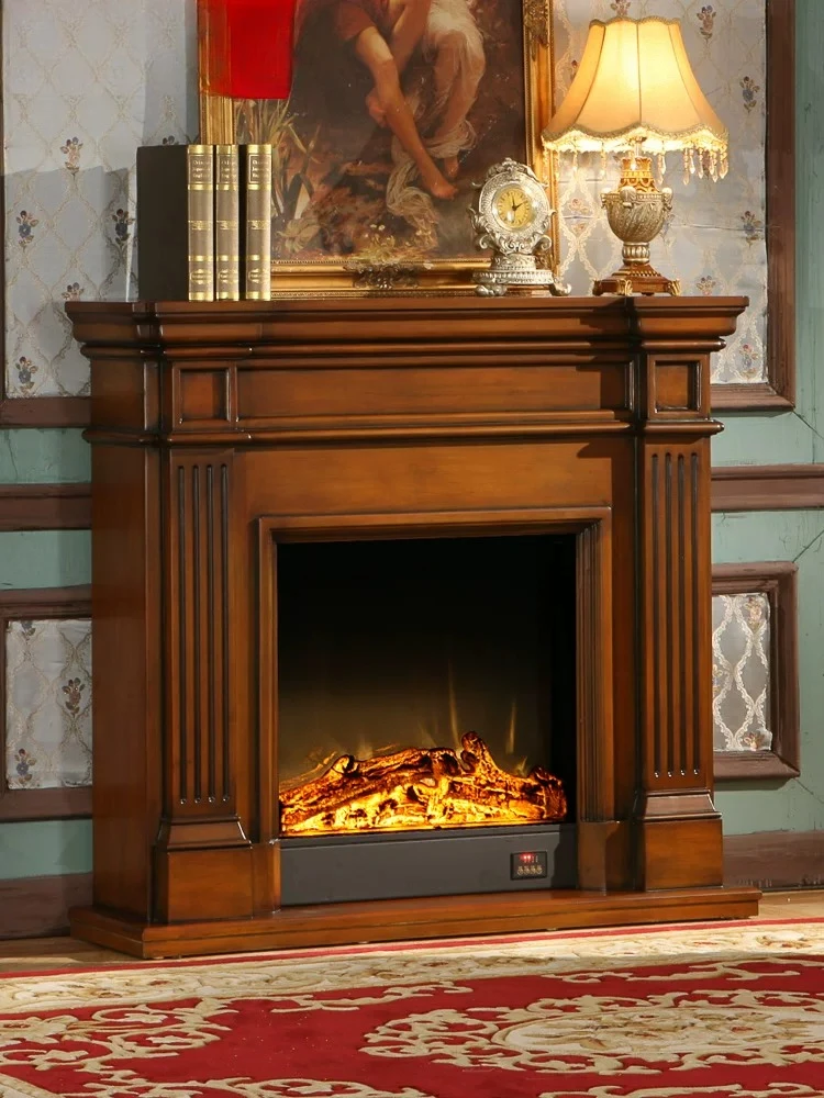 Dixuan Classic American Style Simple Solid Wood Fireplace Rack European Fireplace Decorative Cabinet 1m 1.2m Heating LED Core