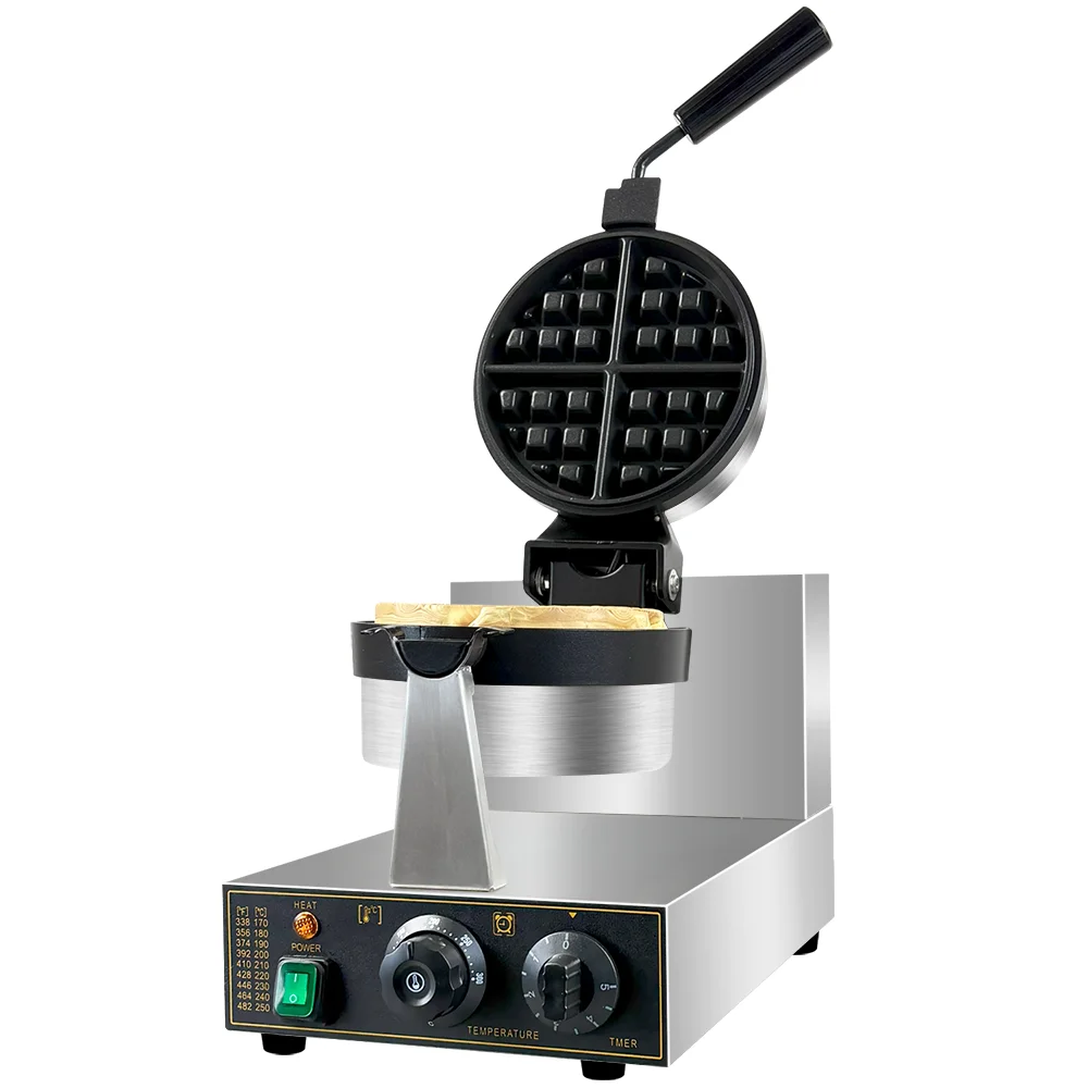 Commercieel wafelijzer, professioneel Belgisch wafelijzer Rond wafelijzer met antiaanbaklaag 180 °   roterende wafelijzermachine
