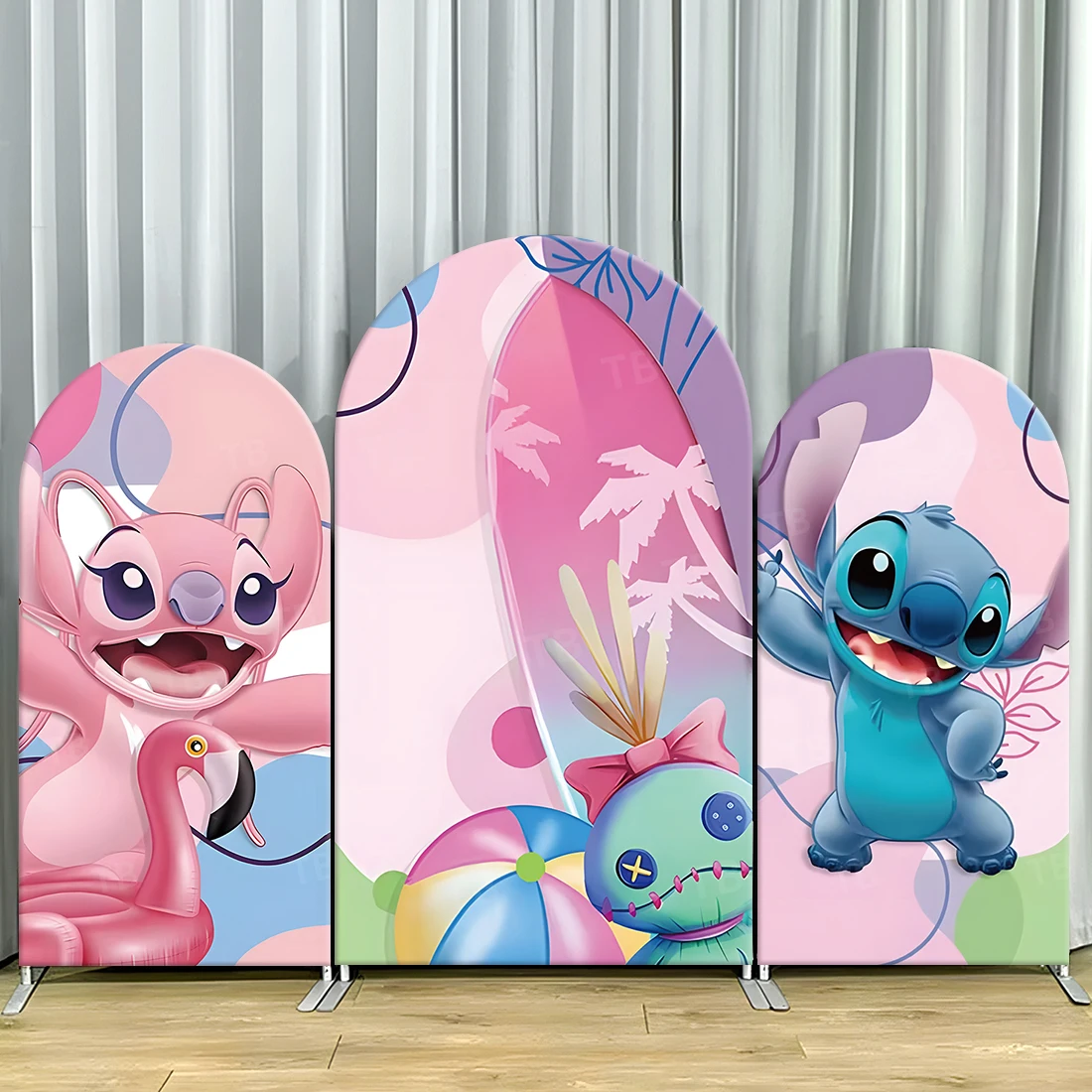 

TB Disney Lilo & Stitch Arch Backdrop Cover Flamingoes for Kids Birthday Party Decor Photograph Background Wall Baby Shower Prop