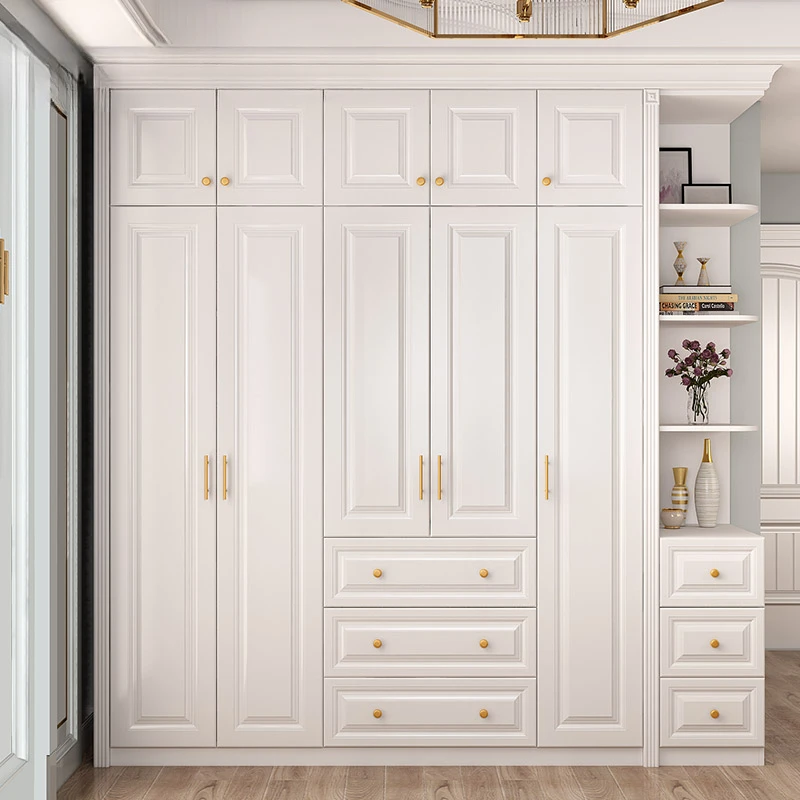 

Bedroom Overall Vertical Hinged Door Wardrobe Small Apartment Paint-Free Board with Corner Cabinet Wardrobe 8a-203