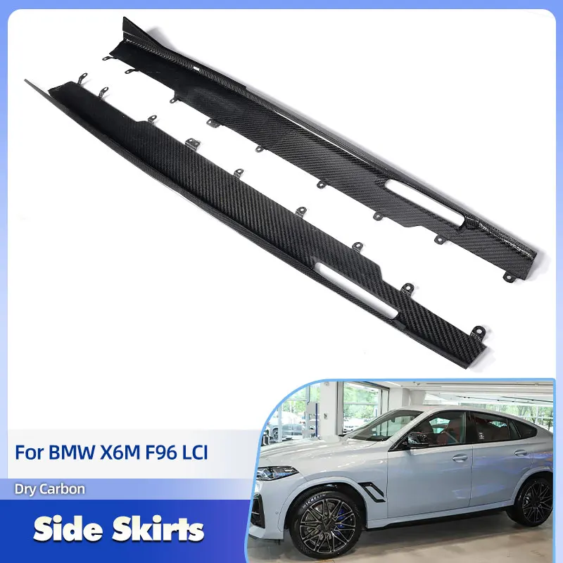 ملحقات التنانير الجانبية للسيارة Prepreg الكربون الجاف لسيارات BMW X6M F96 LCI 2023 2024 سباق الجانب مصد الباب المئزر الشفاه المفسد مجموعات الجسم #1