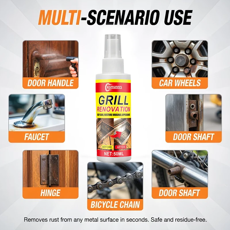 Powerful Metal Rust Remover Spray, Fast Rust Stain Cleaner and Surface Restorer for Iron, Tools and Auto Metal Parts