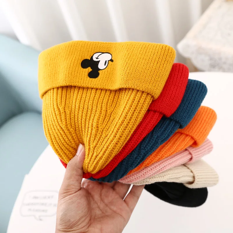 Disney Children Hat Autumn Cartoon Mickey Mouse Embroidered Woolen Hat Beanie Boys Girl Unisex Warm Winter Knitted Hat Kids Gift