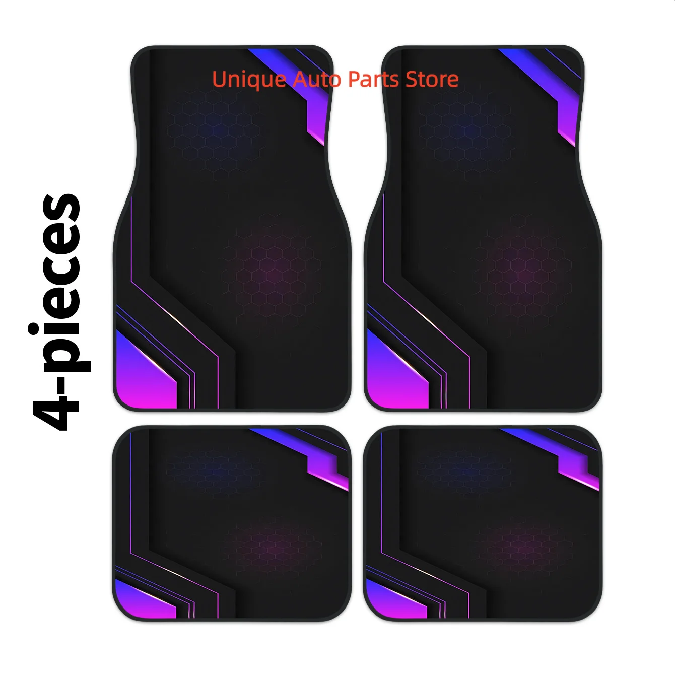 

4pcs 2D High-Tech Geometric Pattern Car Floor Mats | Easy To Clean, Decorative And Protective Accessory For Driving Position, En