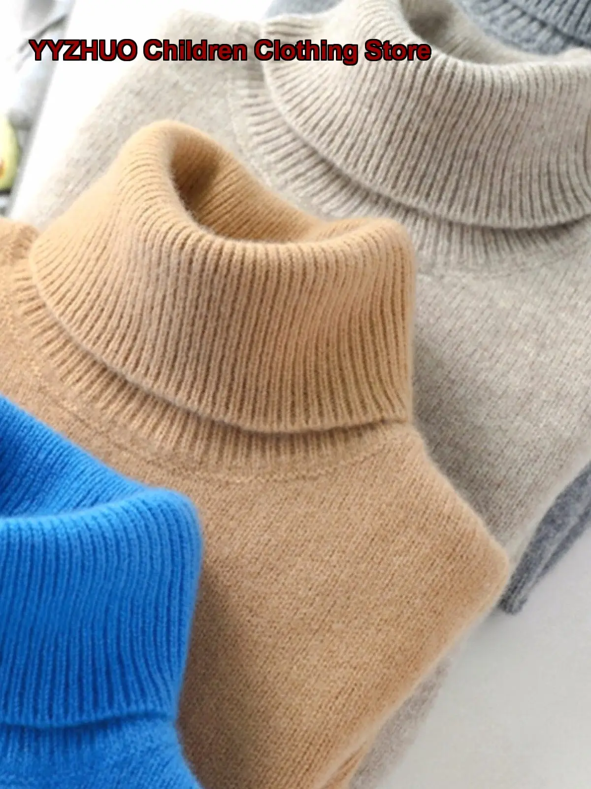 Kids Turtleneck Sweater Boys Girls Autumn Winter Cashmere Knit Top Solid Color Thickened Warm Base Layer Top Newborn High Neck
