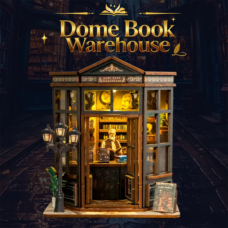 DIY Kuppel-Bücherregal Buchnische Holz-Miniaturmodell-Bausatz Buchstütze 3D-Puzzle mit LED-Beleuchtung für Freunde Geburtstagsgeschenke