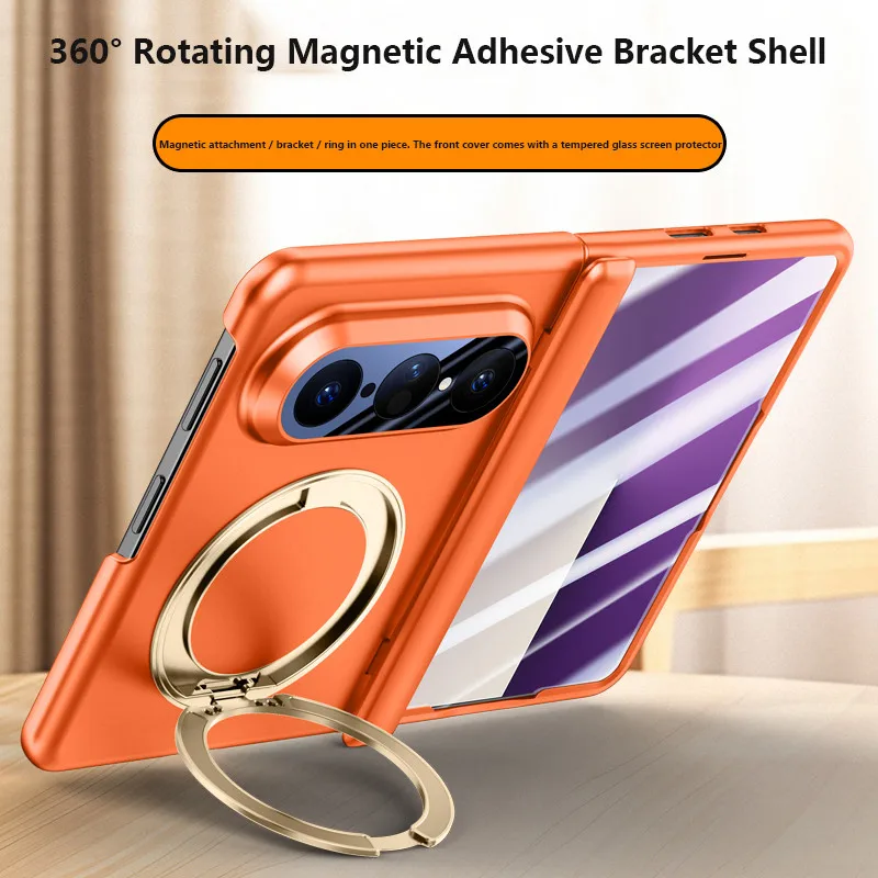 

Phone Case For Huawei Pura X Max Purax Max 5G Luxury PU Leather Magsafe Ring Rotation Stand Magnetic Protective Back Cover