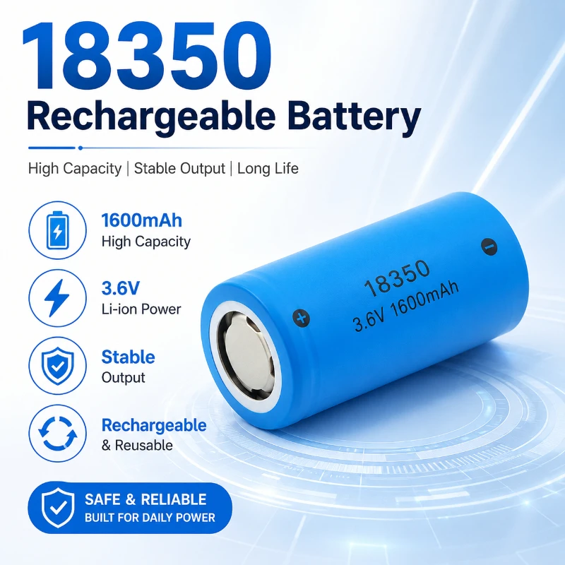 18350 3.6V 1600mAh Rechargeable Li-ion Battery High Drain Cylindrical Cell for Flashlight Torch Vape Laser Device Battery Cell