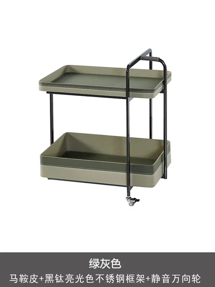 طاولة قهوة إيطالية جديدة بسيطة بطبقة مزدوجة، طاولة جانبية قابلة للإزالة من الجلد الفاخر وخفيفة الوزن #3