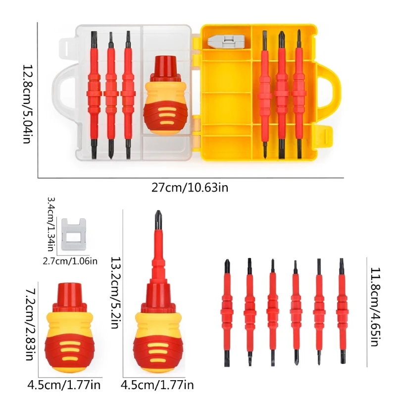 Juego destornilladores electricista aislados 652F, 14 piezas punta magnética fuerte con para trabajo profesional