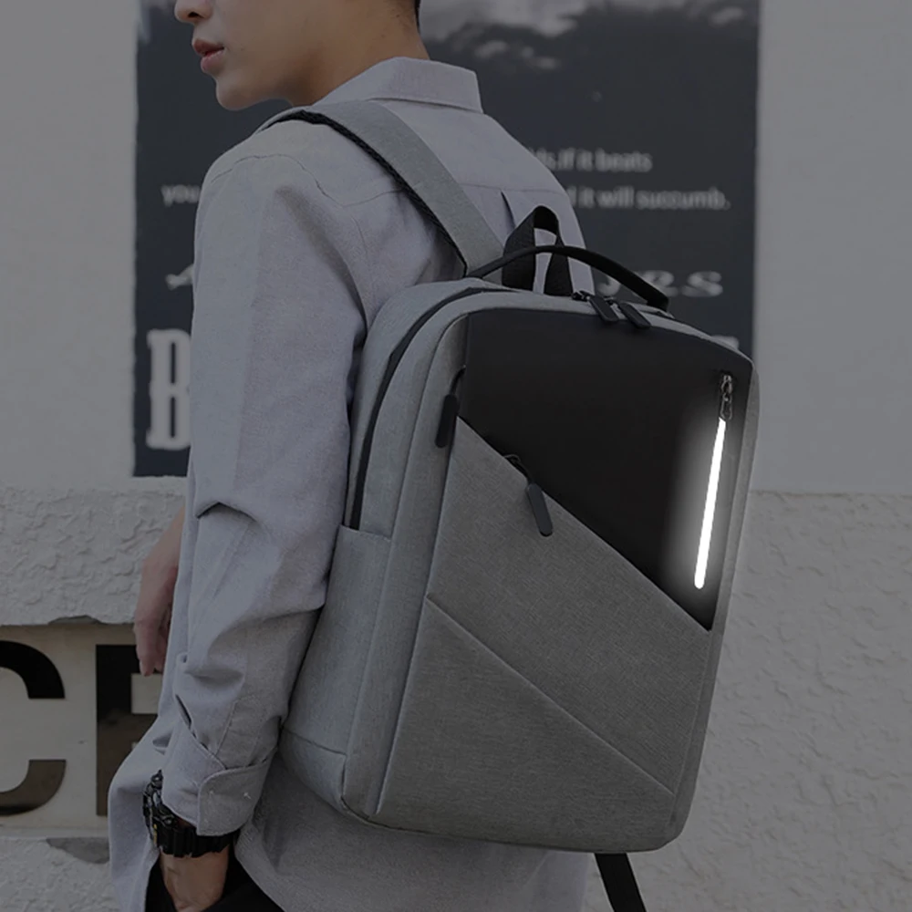 Waterproof Business Backpack Men Multifunction Men\'S Stylish Backpack Reflective Design Black Backpacks Usb Charging Back Bag