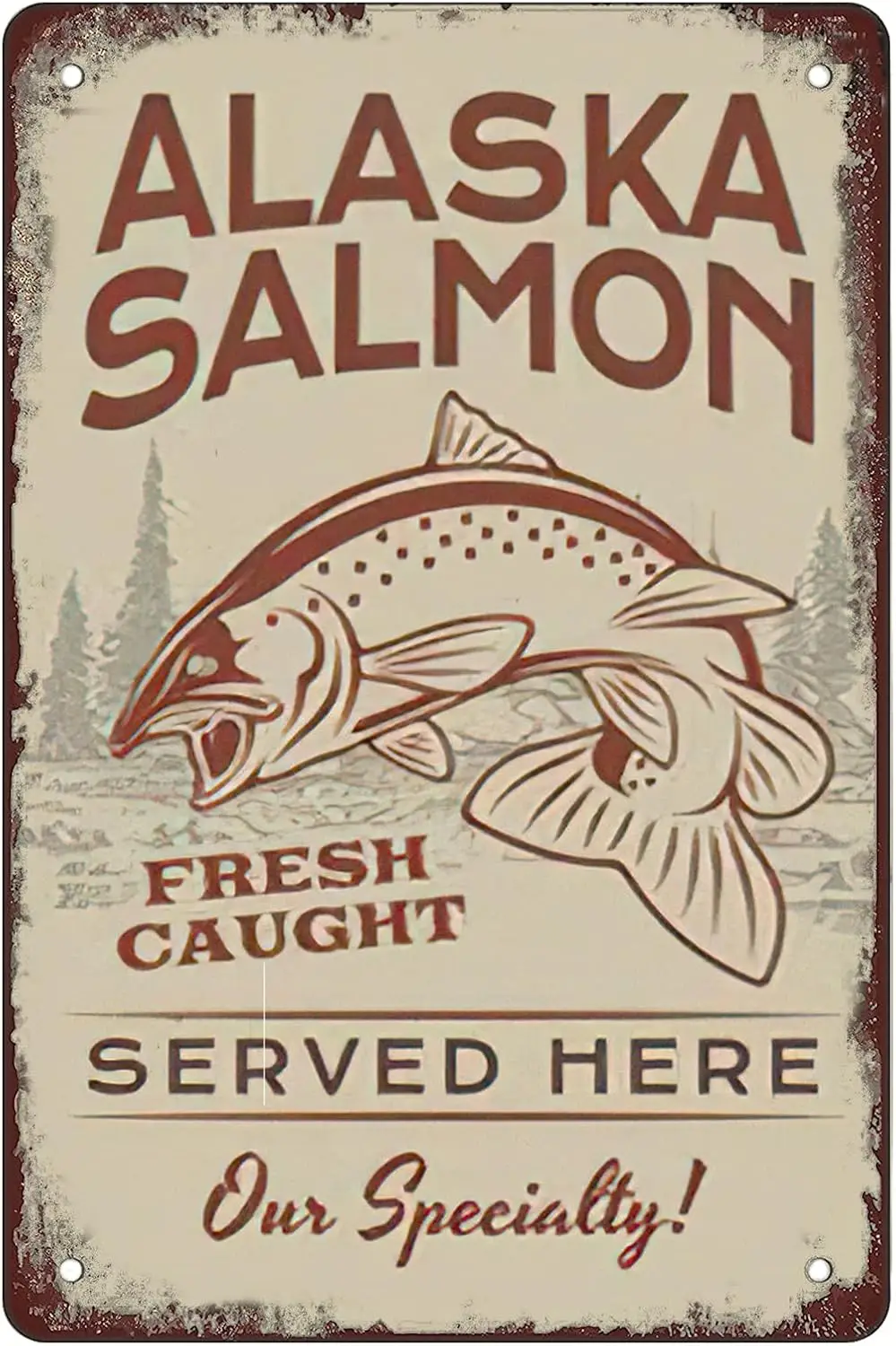 1p,Alaska Salmon Vintage Wall Decor,Fresh Salmon tin Signs,Fun Kitchen Decor, Funny Bar Signs, Vintage Kitchen Signs