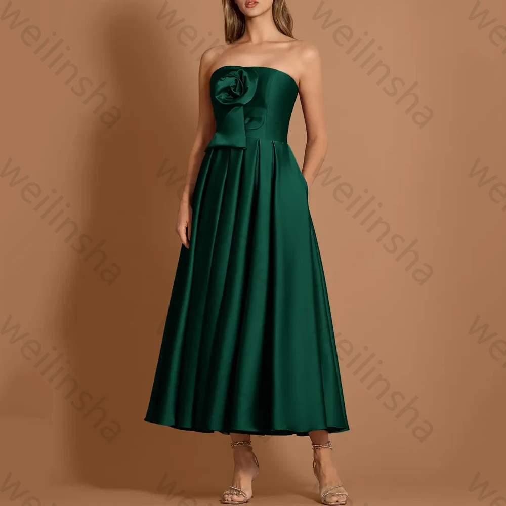 Fora do ombro sem mangas vestidos de noite 3d flores drapeado vestido de celebridade requintado alta qualidade vestidos de festa de baile personalizado