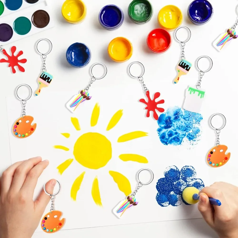 10/30/60 Stück Kunst-Malerei-Party-Geschenke Schlüsselanhänger mit Farbspritzer-Palette und Pinsel für Kinder und Künstler-Partys – Detail 7
