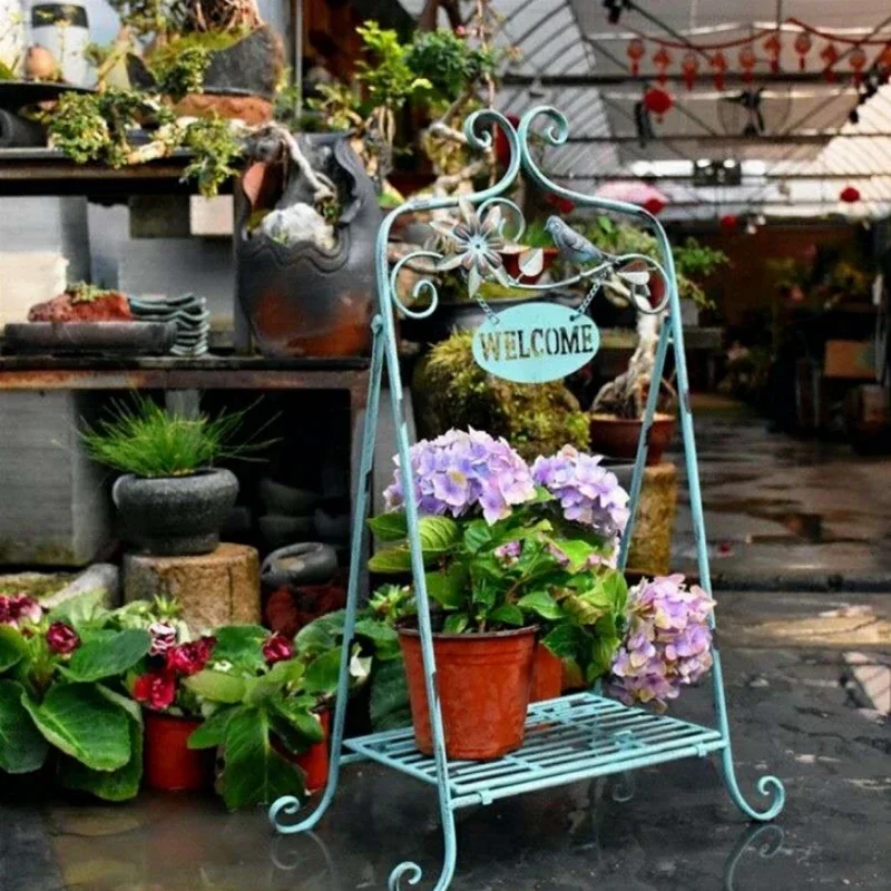 Do Old Wrought Iron Flower Rack Garden Storage Shelf Foldable Design Display Stand Balcony Floor Standing Indoor Gardening