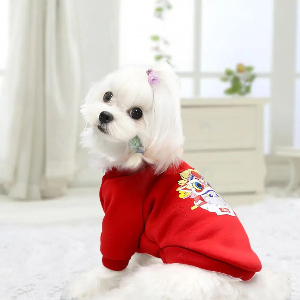 Winter Dog Hoodies Chinese Style Peking Opera Puppy Pullover Make-up Decorative Thermal Cat Dog Clothes O Neck Two-leg Pet Cloth