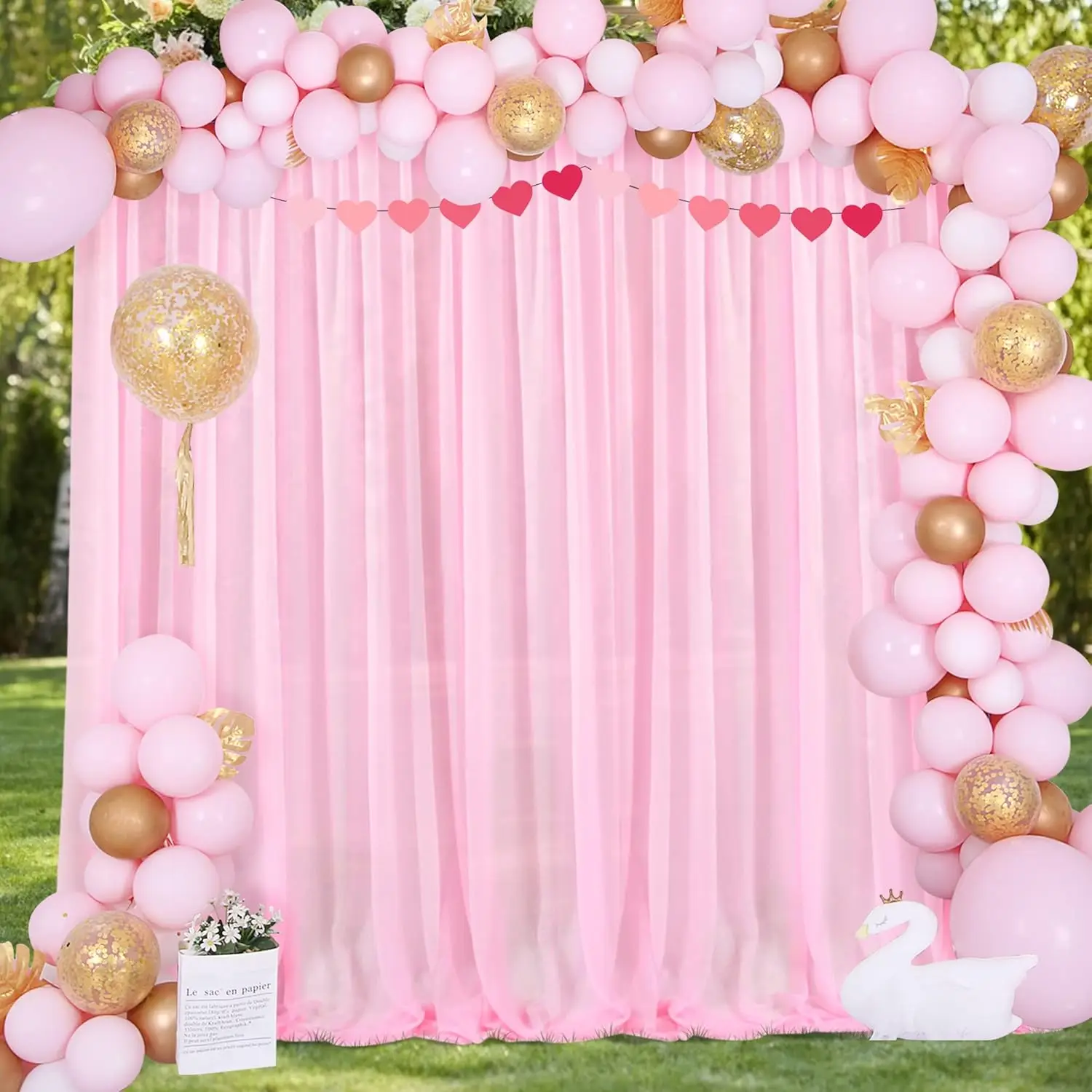 6 Panels 5ft x 8ft Baby Pink Backdrop Curtain for Parties Pink Chiffon Sheer Fabric Drape Wedding Arch Backdrop for Birthday Par