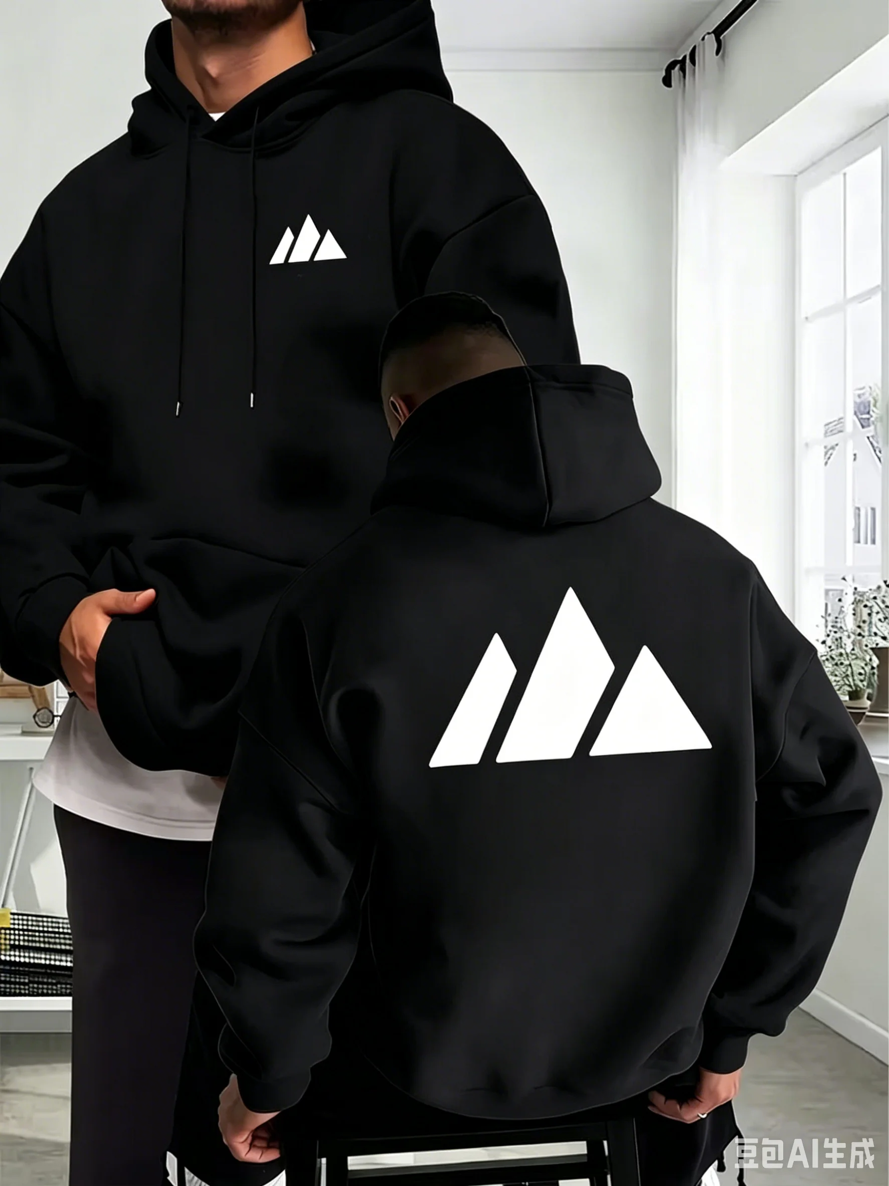 Sudadera con Capucha Casual para Hombre, Otoño/Invierno, con Diseño de Montaña Blanca, Estilo Deportivo Informal para Exteriores