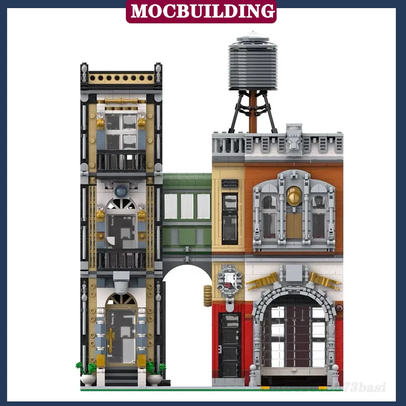 City Street View Fire Station Model Building Block Assembly MOC Fire Truck Building Collection Series Toys