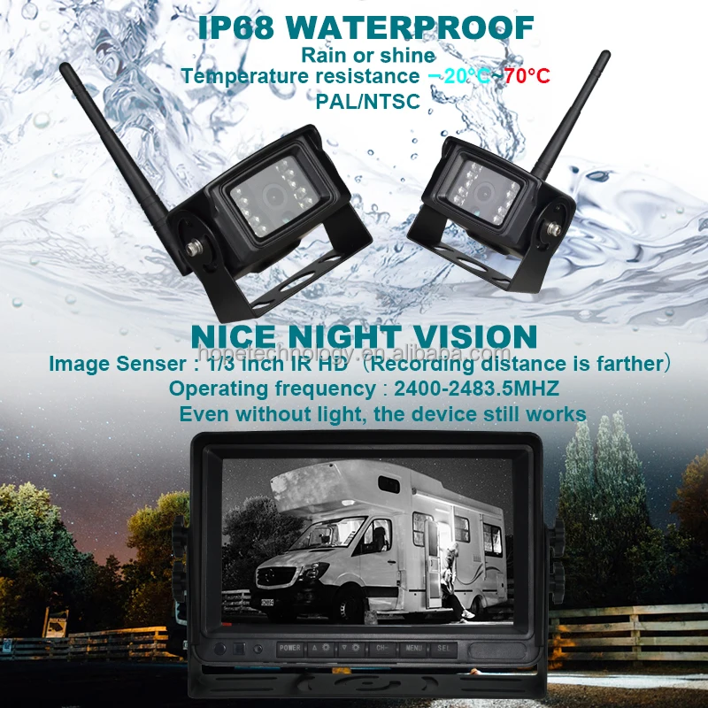 7 Polegada 2.4G Digital Transmissor Receptor À Prova D 'Água Monitor Sem Fio para Monitor de Câmera de Backup Reverso