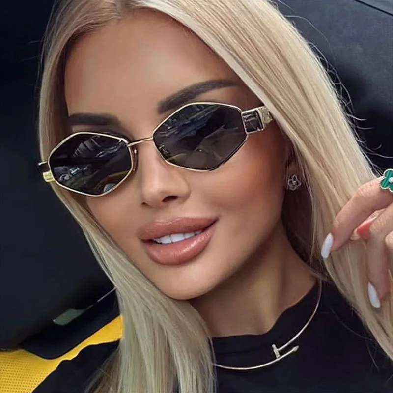 Sexy Polygonal Sunglasses Women Fashion Small Metal Frame Brand Designer Sun Glasses Luxury Shades UV400 Vintage Eyewear