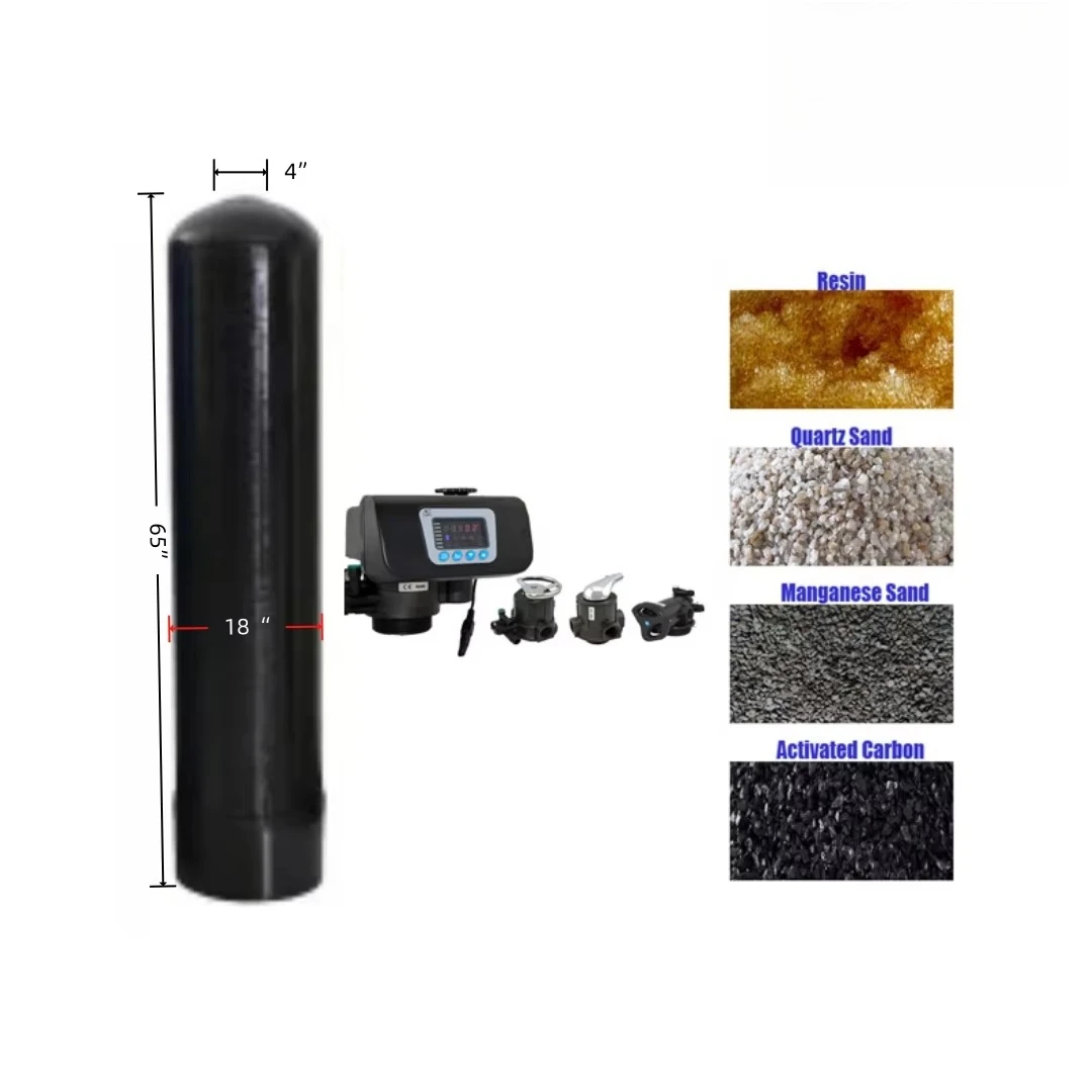 Fiberglass Vessel Top 4inch 18x65 FRP Tank with Distributor and Control Valve for Multiple Corrosive Media Storage