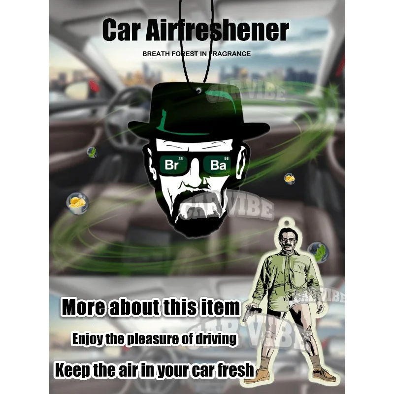 Breaking Bad Walter White / Heisenberg-themed car air freshener — hanging rearview mirror scent strip. A great gift for friends.