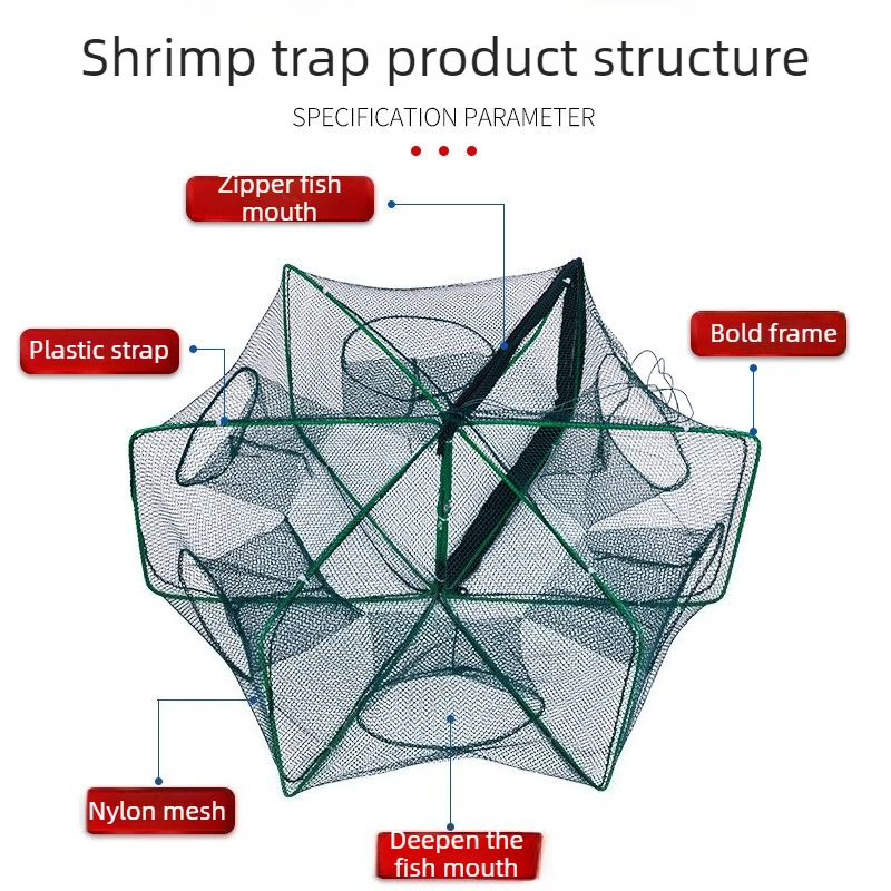 6/8/10 Holes Fishing Net Folding Shrimp Trap Cage Portable Mesh Crayfish Lobster Net for Eel Fishing Tackle Equipment Freshwater
