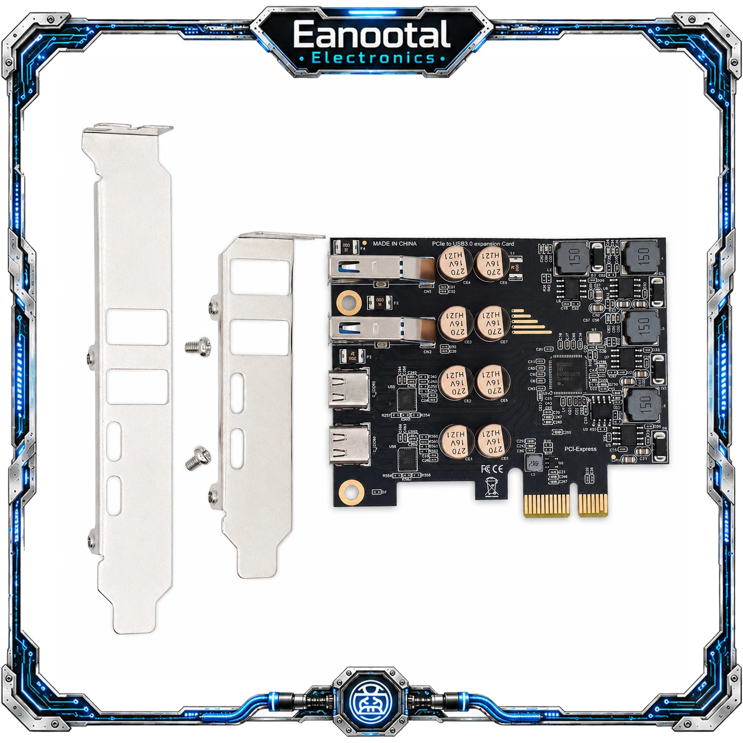 PCI Express USB 3.0 Card, 2 USB-A + 2 USB-C 5Gbps High Speed Expansion Adapter for x1 x4 x8 x16 Slots with 3 Power Options