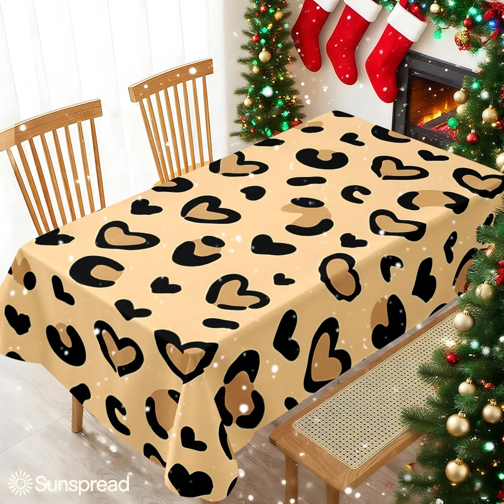 Cream Heart Leopard Spots Waterproof table cloth, splash-proof tablecloth, for party, Halloween, Christmas, dining, camping