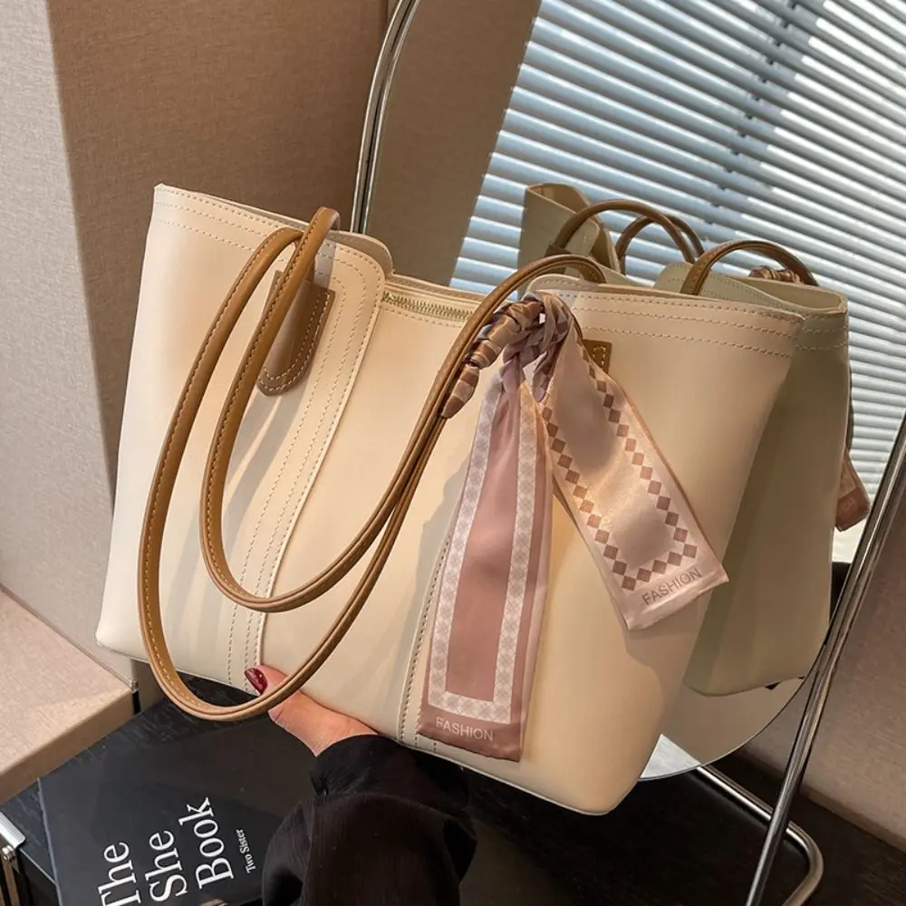 

Underarm Bag Korean Style Tote Bag Casual Silk Scarf One Shoulder Bag Polyester Solid Color Women Handbag Work