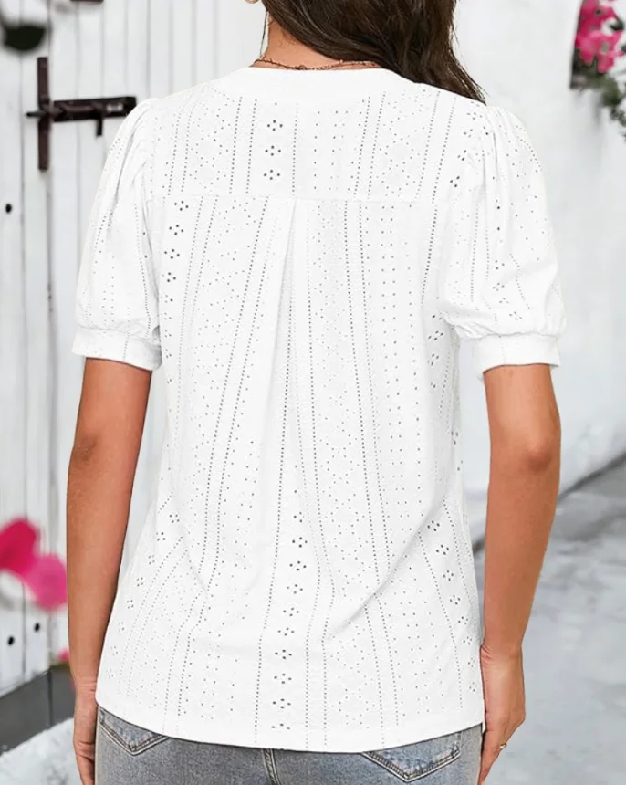 Camicetta a maniche corte con scollo a V in pizzo Casual scava fuori Summer Business Top nuova moda 2025 T-shirt estiva pullover top
