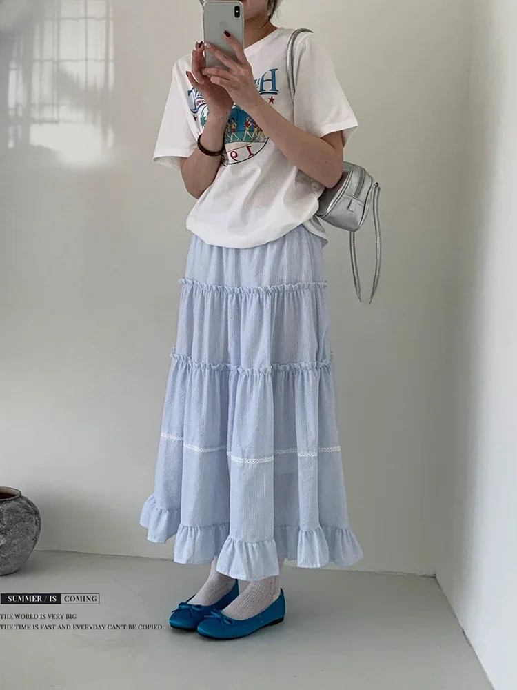 Korean Sweet Cake Skirt Casual Versatile A-line Half length Skirt Summer New Fashion High Waisted Patchwork Skirt