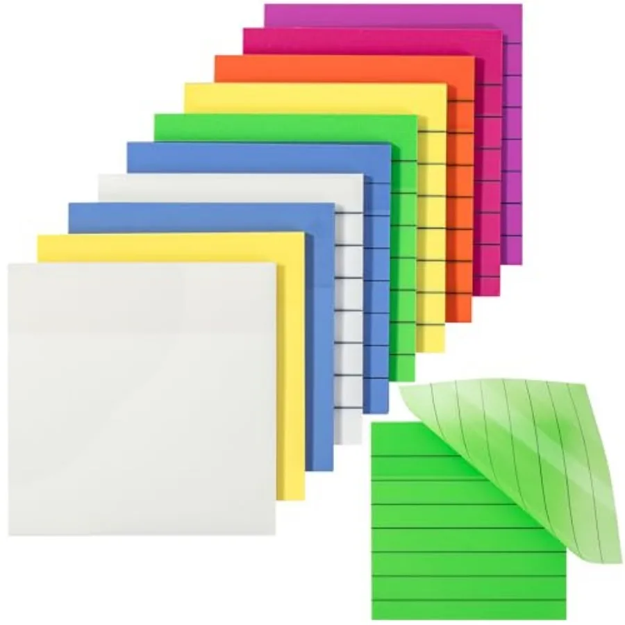 

- Transparent Sticky Notes 3"x3" 10 Pads 7X Lined 3X Blank 500 Sheets Lined Transparent Sticky Notes Water-Resistant See Throug