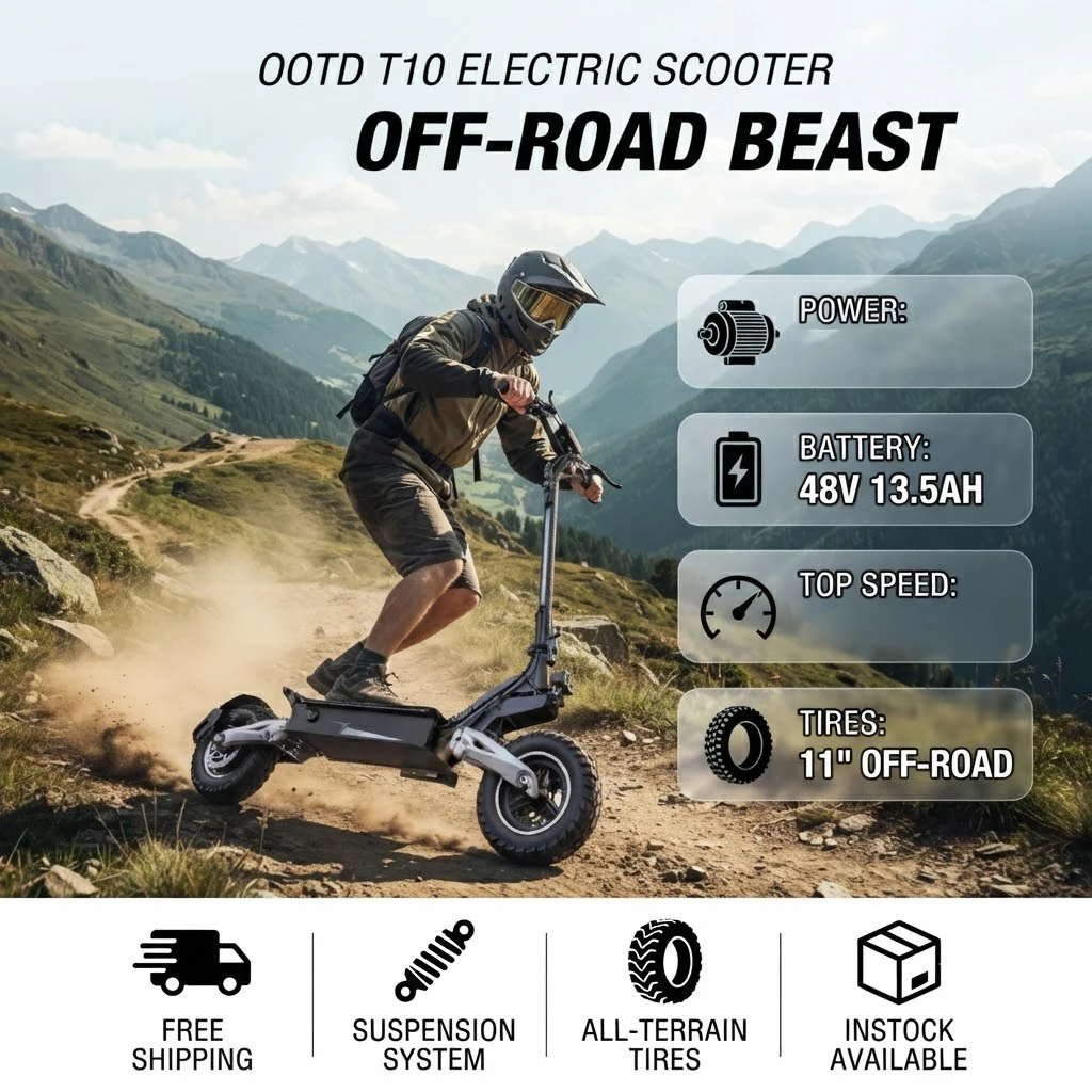Nuovo Modello OOTD T10 Monopattino Elettrico Pieghevole per Adulti, Batteria al Litio 48V 13.5Ah, Display LED Chiaro, Pneumatici All-Terrain da 11 Pollici, Monopattino Elettrico per Pendolarismo