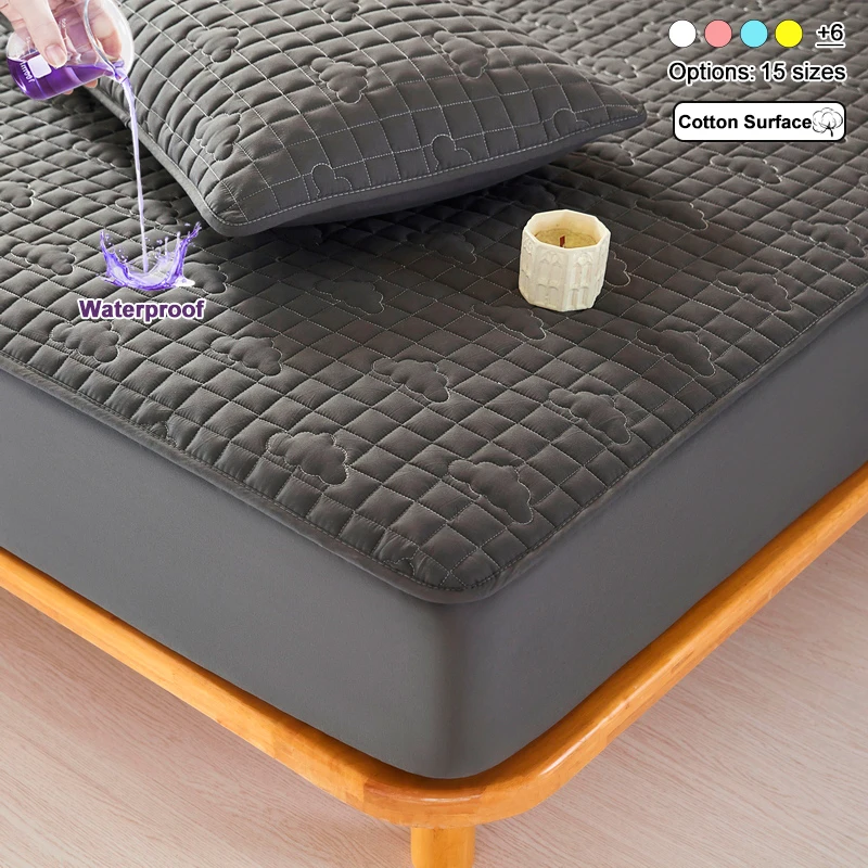 Waterproof Quilted Fitted Mattress Protector, Mattress Cover with Deep Pocket Elastic Bed Skirt, Soft Breathable Bed Cover