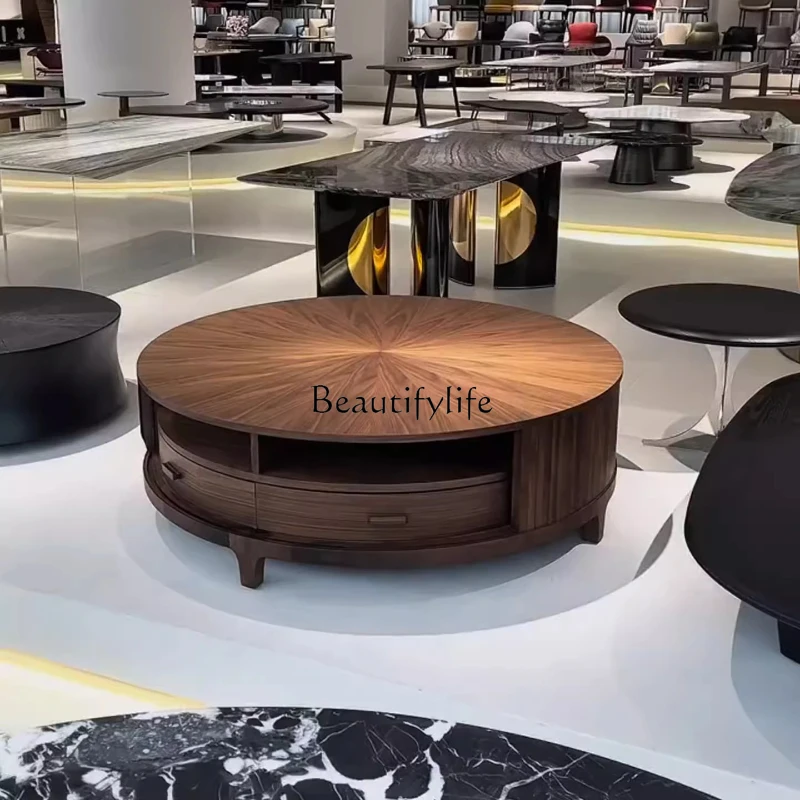 

New Chinese-style North American black walnut light luxury design storage household round coffee table