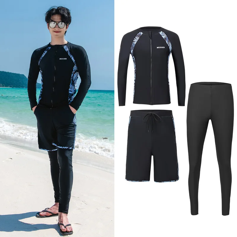 

3pcs/set Rash Guards for Men, Long Sleeve Swim Shirt with Trunks and Pants for Fishing Hiking Sun UV Protection, Quick Dry