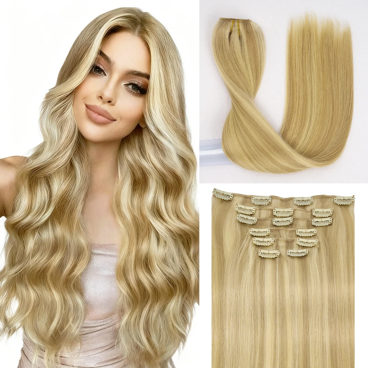 

P18/60 # Темно-русый мелированный отбеливающий блондин на заколке для наращивания волос, настоящие человеческие волосы, балаяж, заколка для волос Remy Virgin, 85-120 г