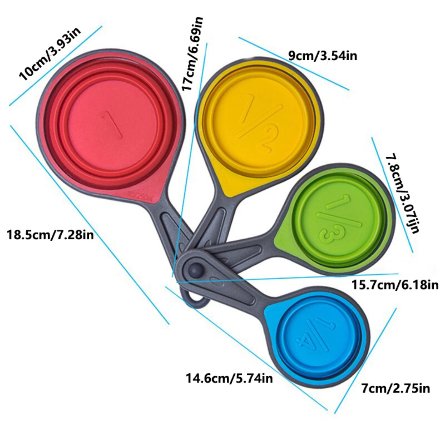 Silicone Measuring Cup & Spoon Set - Space-saving Baking Tools - Non-stick and Easy-read Scoop for Cooking - Kitchen Accessories