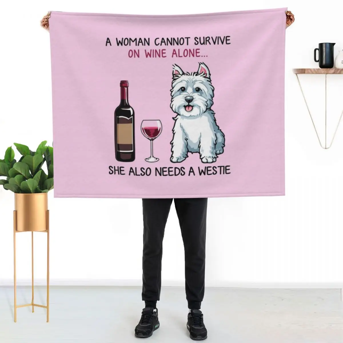 Westie and wine Funny dog Throw Blanket Cozy Sofa Blanket for TV Watching Napping