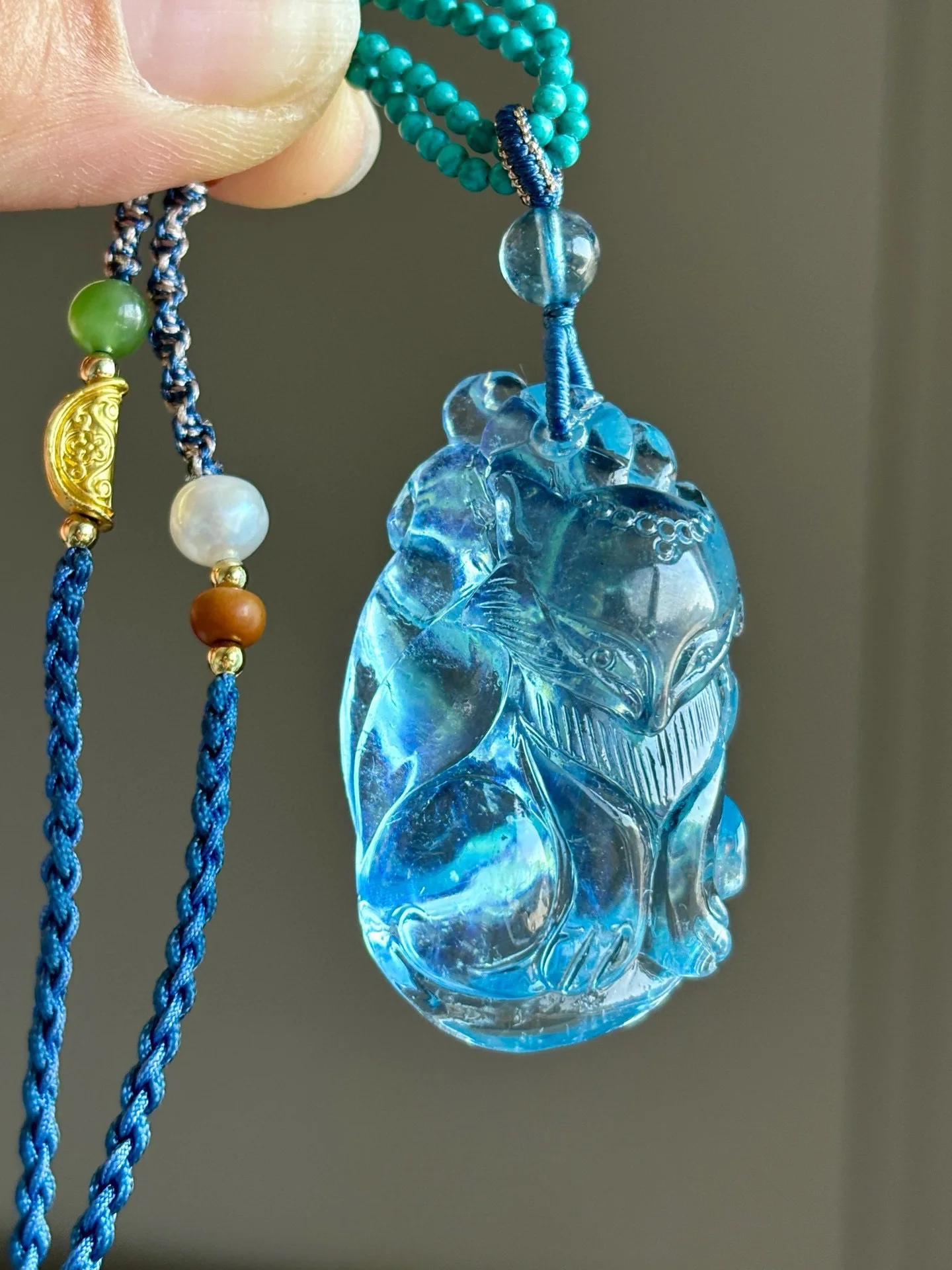 

Natural Blue Aquamarine Fox Pendant 42x25x17mm Fashion Aquamarine Blue Rare 18K Gold Necklace AAAAA
