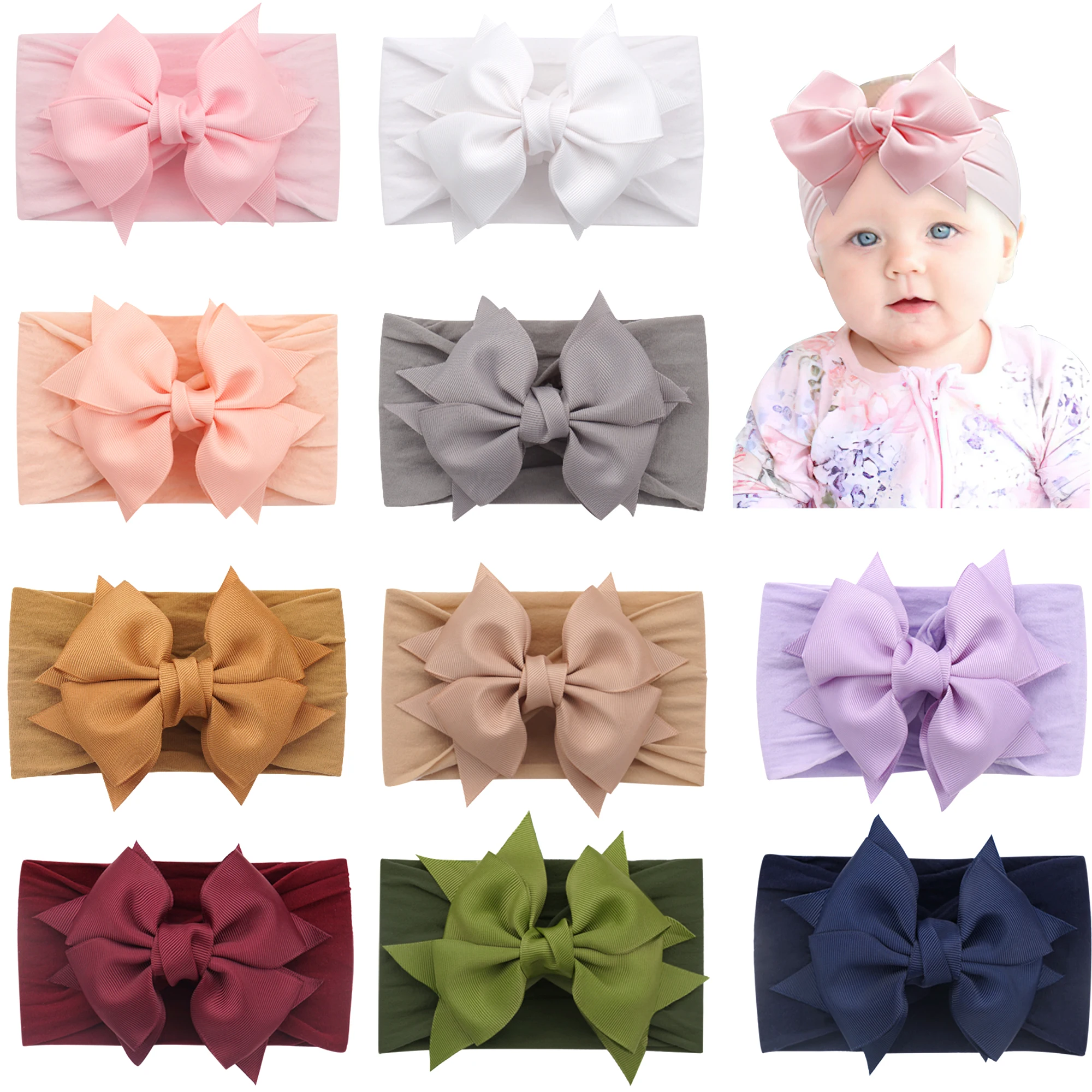 

10PCS Newborn Baby Headband For Girls Elastic Knit Children Turban Baby Bows Soft Nylon Kids Headwear Hair Accessories