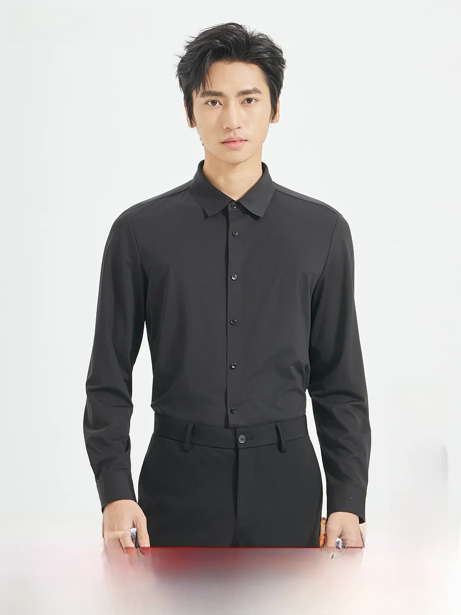 Lilanz Long Sleeve Shirt Men's Business Casual Pure Color Formal Autumn New Work Shirt Men's Slim Fit Fashion Urban Style