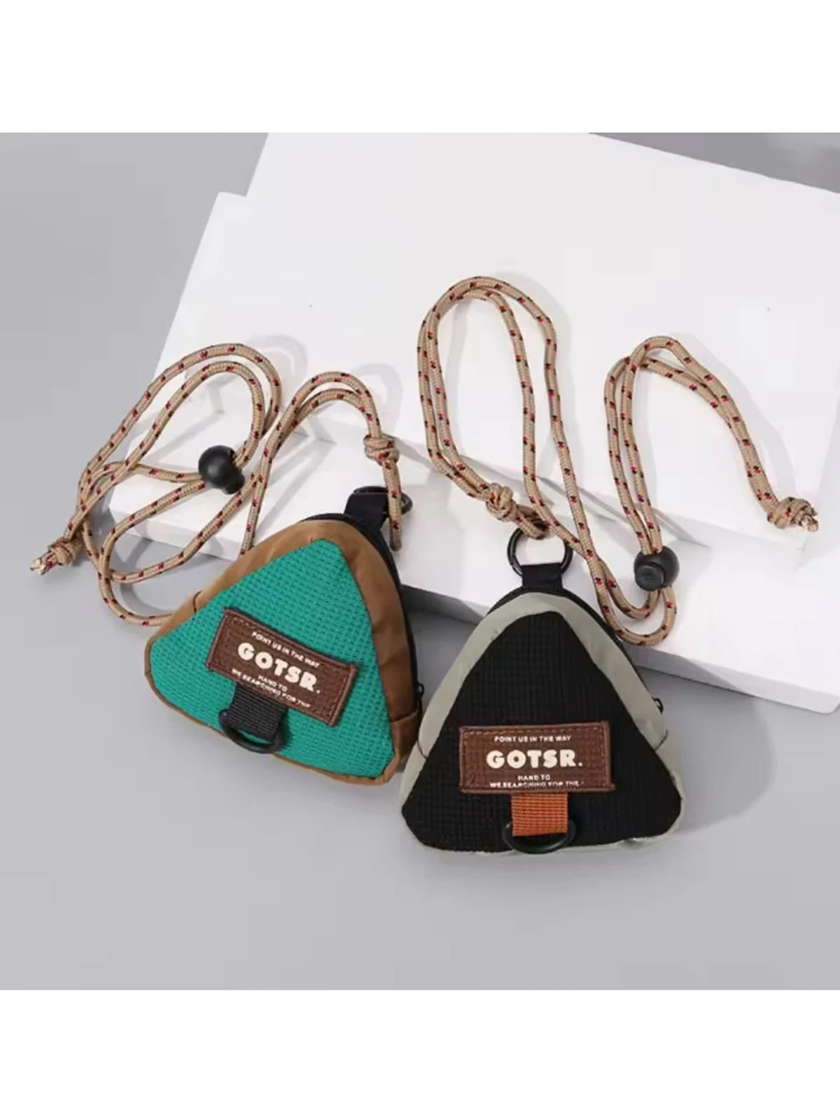 Creative Mini Hanging Neck Headphone Bag Zipper Canvas Headphone Pouch Personality Triangle Earphone Zipper Storage Bag Women