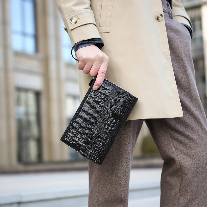 Business Animal Pattern Men's Clutch bag with Wrist Strap Large PU Leather Male Hold bags Wallets Card Holder Purse bolsos para
